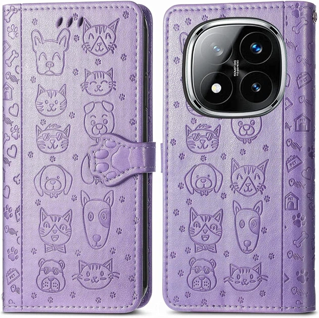 Чехол Embossed Cat and Dog для Xiaomi Redmi Note 15 Pro 5G книжка кожа PU с визитницей фиолетовый - изображение 7