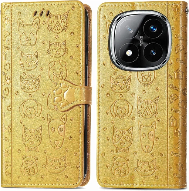 Чохол Embossed Cat and Dog для Xiaomi Redmi Note 15 Pro 5G книжка шкіра PU з візитницею жовтий - зображення 7
