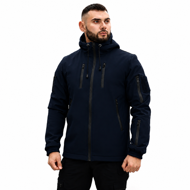 Куртка чоловіча SoftShell на мікрофлісі, синього кольору, водонепронекна куртка з матеріалу софтшел для зами 4XL - Фото 1 Куртка чоловіча SoftShell на мікрофлісі, синього кольору, водонепронекна куртка з матеріалу софтшел для зами 4XL - зображення 1