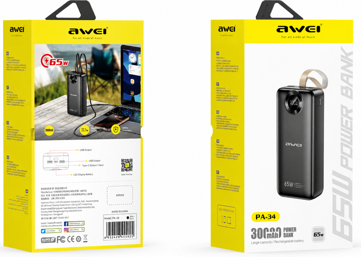 УМБ AWEI PA-34 30000 mAh 65W Black (6954284025324) - зображення 2