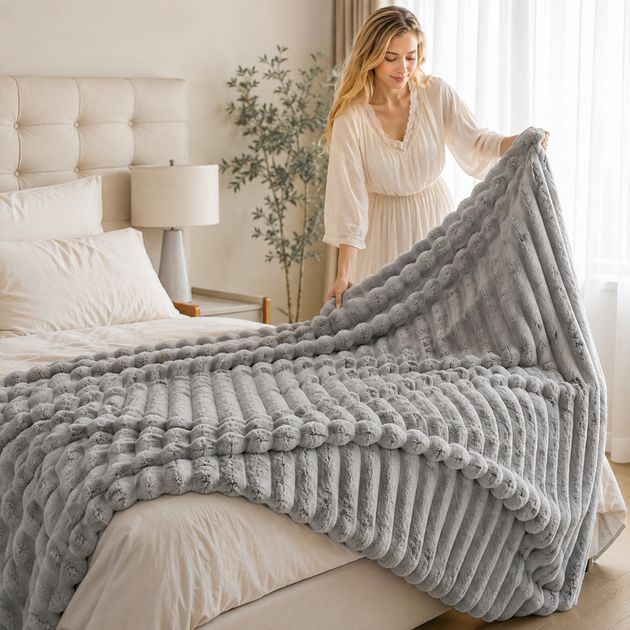 Мягкий двусторонний плюшевый меховой плед 70×100 см, 200 г, серый KT9001022 - изображение 8