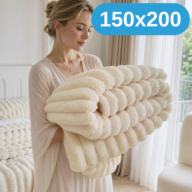 Мягкий двусторонний плюшевый меховой плед 150×200 см, 800 г, молочный KT9001004 - Фото 1 Мягкий двусторонний плюшевый меховой плед 150×200 см, 800 г, молочный KT9001004 - изображение 1