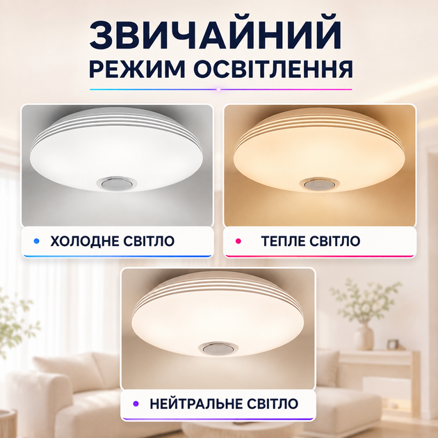 Люстра светодиодная потолочная RGB с Bluetooth колонкой потолочная светодиодная лампа с пультом с RGB подсветкой и динамиком смарт люстра с будильником светомузыкой лампа с колонкой 60W Kayfovo LA - 83 - изображение 6