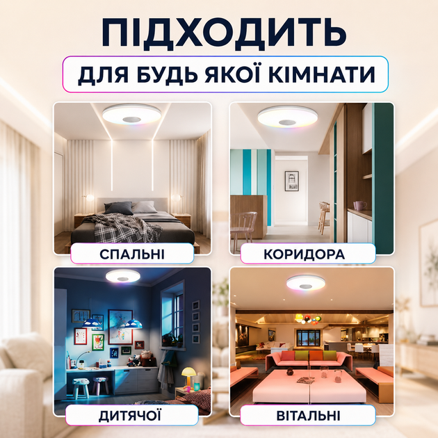 Люстра светодиодная потолочная RGB с Bluetooth колонкой потолочная светодиодная лампа с пультом с RGB подсветкой и динамиком смарт люстра с будильником светомузыкой лампа с колонкой 60W Kayfovo LA - 83 - изображение 10