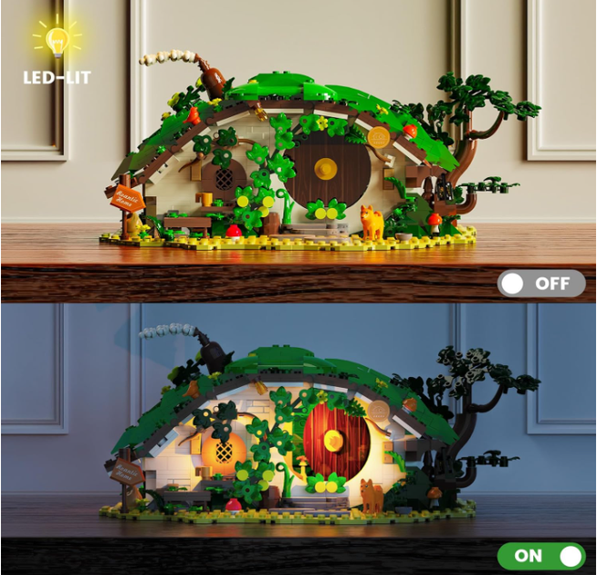 Конструктор Dwarf Cabin / Будинок хоббіта, фентезі 3D будівельний набір з підсвіткою 1088 деталей, колекційна модель 8+ - зображення 3
