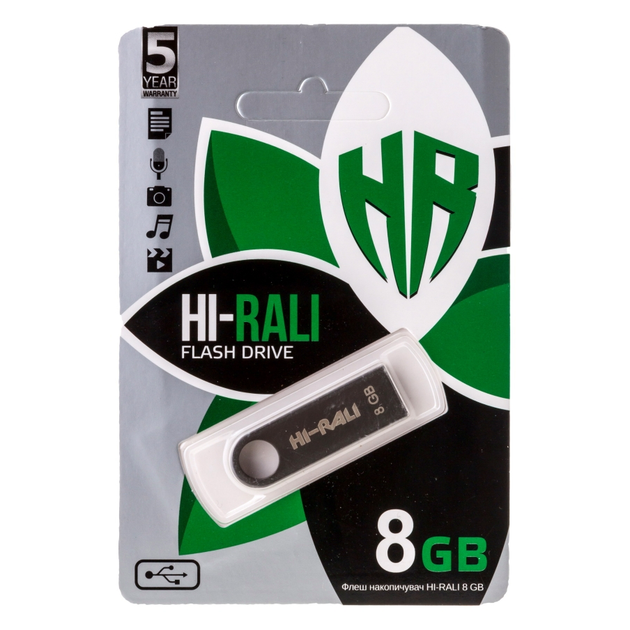 USB-флешка Hi-Rali Shuttle 8GB металевий корпус компактний для зберігання даних чорний - зображення 5
