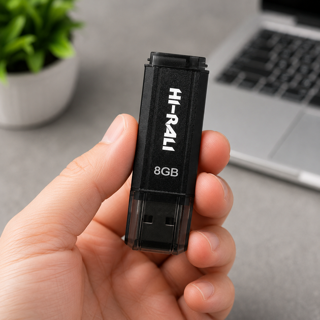 USB Flash Drive Hi-Rali Stark 8GB ударостійкий із захисним ковпачком чорний - зображення 3