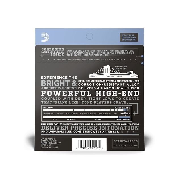 Струны для бас-гитары D'Addario EPS170-6SL PROSTEELS BASS LIGHT 6-STRING (32-130) (6 шт.) - Фото 3 Струны для бас-гитары D'Addario EPS170-6SL PROSTEELS BASS LIGHT 6-STRING (32-130) (6 шт.) - изображение 3