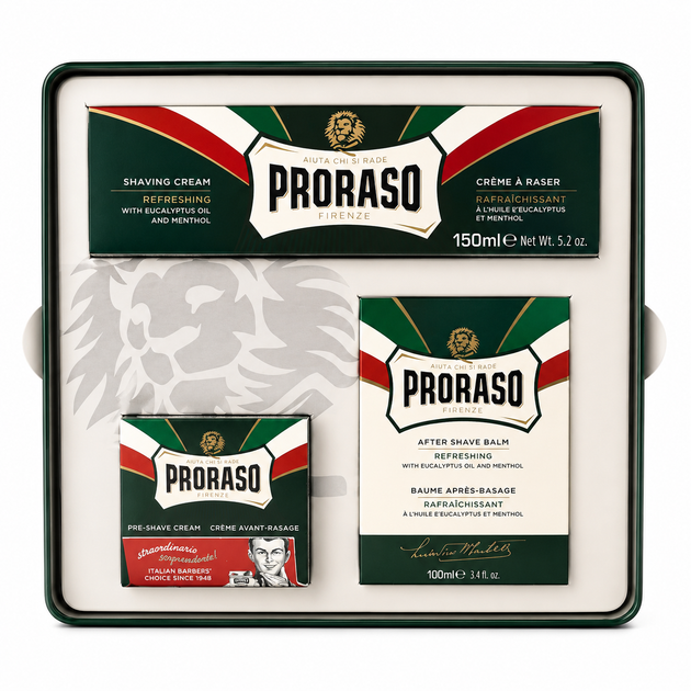 Подарунковий набір Proraso в металевій коробці "Освіжаюча та Тонізуюча свіжість з евкаліптовою олією та ментолом" - Фото 2 Подарунковий набір Proraso в металевій коробці "Освіжаюча та Тонізуюча свіжість з евкаліптовою олією та ментолом" - изображение 2