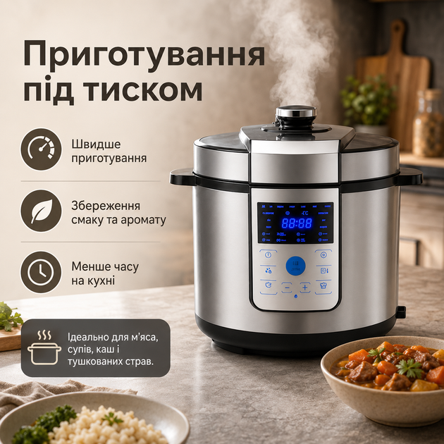 Электрическая скороварка мультиварка 6 л, многофункциональная модель с автоматическими программами и таймером - изображение 8