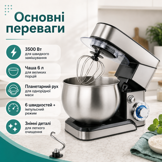 Планетарний професійний тістоміс стаціонарний Zepline ZP105 з чашею 6 л, 3500 Вт універсальний комбайн з нержавіючої сталі Z - Фото 5 Планетарний професійний тістоміс стаціонарний Zepline ZP105 з чашею 6 л, 3500 Вт універсальний комбайн з нержавіючої сталі Z - изображение 5