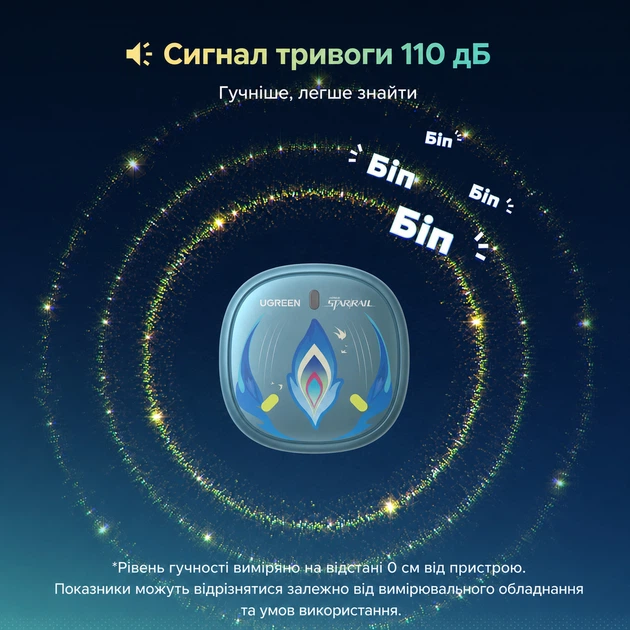 Смарт-трекер UGREEN FineTrack Mini 2 FT205 издание Honkai Star Rail для Apple Find My ресурс батареи от 5 до 7 лет IP68 без UWB несменная батарея сигнал 110 дБ светится в темноте бирюзово-синий (95900SR) - изображение 6