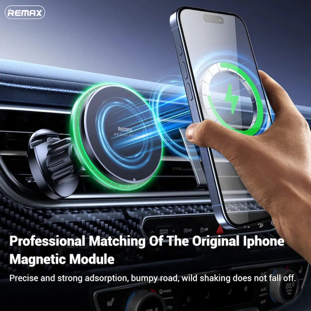 Автотримач для телефона з БЗП REMAX MagSafe Magnetic 15W Wireless Charging Car Mount RM-C01 Black (6954851236337) - Фото 9 Автотримач для телефона з БЗП REMAX MagSafe Magnetic 15W Wireless Charging Car Mount RM-C01 Black (6954851236337) - изображение 9
