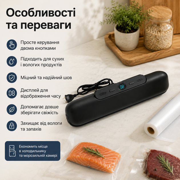 Бытовой вакууматор для еды VSM-7912 мощный вакуумный упаковщик домашний вакууматор для сухих и влажных продуктов. - изображение 4