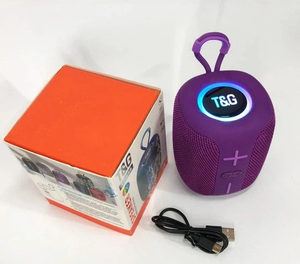 Портативна Bluetooth колонка T&G TG-658 бездротова акустика Bluetooth 5.3 8Вт USB TF карта AUX FM радіо світлодіодна підсвітка акумулятор 1200 мАг вбудований мікрофон для смартфона планшета ноутбука переносна колонка рожева - изображение 6