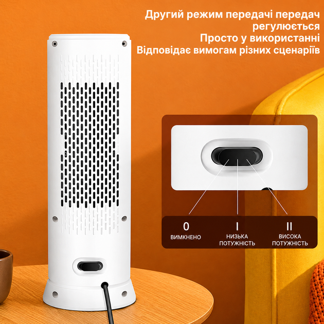 Электрический керамический обогреватель-тепловентилятор FL-2564 1200 Вт компактный электрообогреватель-дуйчик для дома и офиса, белый - изображение 5