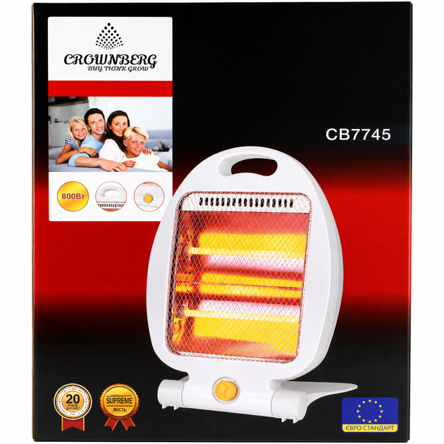 Инфракрасный кварцевый обогреватель Crownberg CB7745 Quartz Heater 800 Вт портативный бытовой электрообогреватель с 2 режимами нагрева 400/800 Вт, подставкой и ручкой для переноски - изображение 7