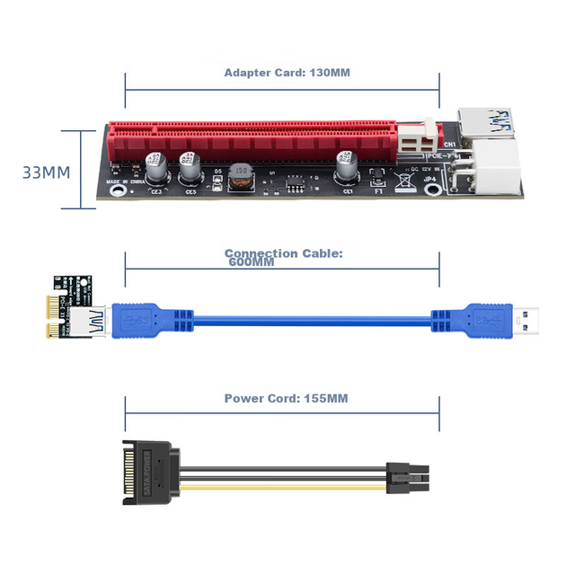 Подовжувач відеокарти EB-LINK PCI-E X1 - X16, кабель-перехідник PCIe 1X - 16X, плата розширення, великий 6-контактний блок живлення - Фото 5 Подовжувач відеокарти EB-LINK PCI-E X1 - X16, кабель-перехідник PCIe 1X - 16X, плата розширення, великий 6-контактний блок живлення - изображение 5