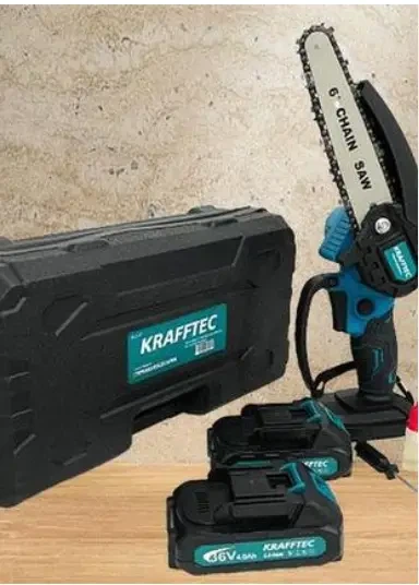 Мини пила аккумуляторная Krafftec 36 В 4 А·ч цепная 1000 Вт шина 6 дюймов сучкорез 15 см бесщеточный автоматическая смазка садовая электропила 4600 об мин шаг 1 4 для обрезки деревьев веток кустов распиливания древесины с 2 АКБ 2 шинами 3 цепями - изображение 6
