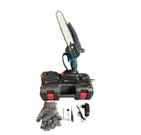 Мини пила аккумуляторная Krafftec 48 В 6 А·ч цепная 1200 Вт шина 8 дюймов сучкорез бесщеточный автоматическая смазка садовая электропила 6000 об мин шаг 1 4 для обрезки деревьев веток кустов распиливания древесины с 2 АКБ кейсом - изображение 2