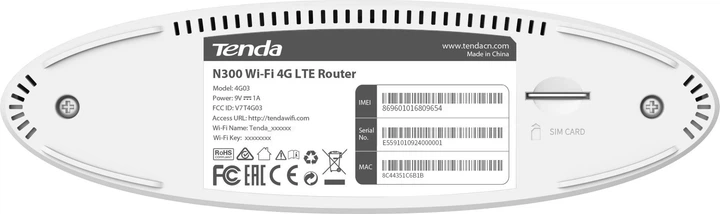 Маршрутизатор Tenda 4G03 4G LTE N300 1xLAN 1xWAN 2 антенны (4G03) - Фото 3 Маршрутизатор Tenda 4G03 4G LTE N300 1xLAN 1xWAN 2 антенны (4G03) - изображение 3
