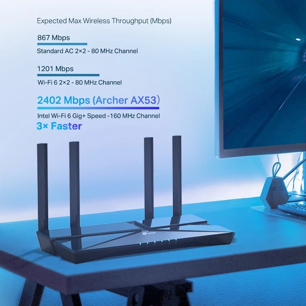 Маршрутизатор TP-Link Archer AX53 Wi-Fi 6 до 3000 Мбит/с 2.4/5 ГГц 4 антенны Черный (Archer AX53) - Фото 4 Маршрутизатор TP-Link Archer AX53 Wi-Fi 6 до 3000 Мбит/с 2.4/5 ГГц 4 антенны Черный (Archer AX53) - изображение 4