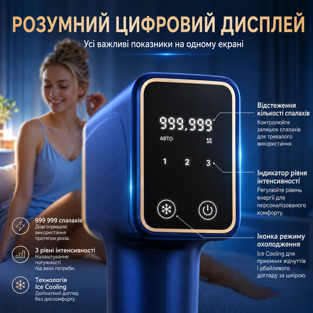 IPL-фотоэпилятор профессионального уровня 15 Дж, Ice Cooling, 999 999 вспышек, 9 уровней для удаления волос и ухода за кожей - изображение 5