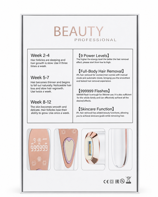 IPL фотоэпилятор BEAUTY Professional 9 уровней, 999999 вспышек, охлаждение, насадки, очки и бритва - изображение 4