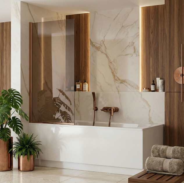 Шторка для ванни Rea Elegant нерухома 70x140 brushed copper REA-W5694 - зображення 2