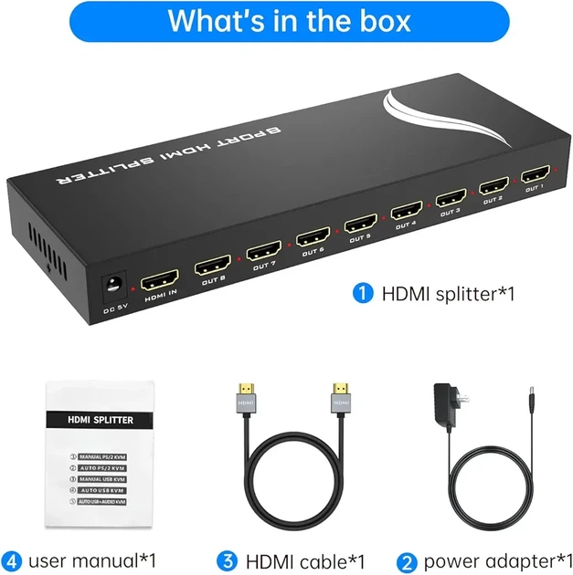 HDMI Сплиттер 1x8 4K Ultra HD — Разветвитель HDMI на 8 Мониторов и TV, HDR, EDID, PS5, Xbox, Проектор - изображение 5
