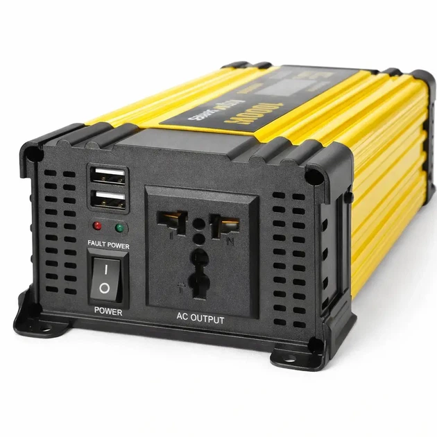 Автомобільний інвертор UKC 1000 Вт перетворювач напруги 12 220 В 2 USB LCD AC DC адаптер для акумулятора ноутбука побутової техніки електроніки прикурювача чорний жовтий - зображення 3