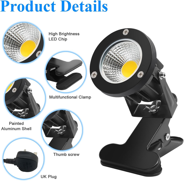LED-прожектор Monsing 7 Вт 630 лм 3000K теплый белый, IP65, на зажиме, поворот 270°, кабель 2 м - изображение 5