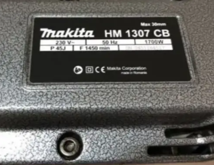 Молоток демонтажний Makita HM1307CB 45 Дж відбійник професійний 1700 Вт електричний руйнівник бетону SDS-HEX мережевий 220 В 1450 уд/хв для довбання цегли кам'яної кладки будівництва ремонту - Фото 7 Молоток демонтажний Makita HM1307CB 45 Дж відбійник професійний 1700 Вт електричний руйнівник бетону SDS-HEX мережевий 220 В 1450 уд/хв для довбання цегли кам'яної кладки будівництва ремонту - зображення 7