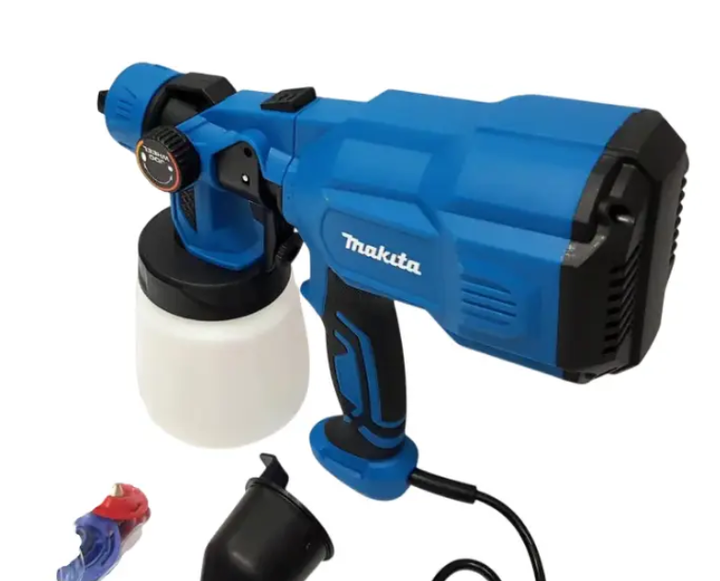 Краскопульт электрический Makita AH550L 650 Вт распылитель 550 мл/мин сетевой 220 В бак 800 мл пульверизатор с соплами 2 2,5 3 мм для покраски стен мебели дверей дерева металла заборов ремонта - изображение 9