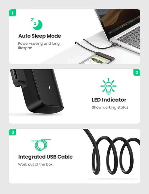 Внешний карман UGREEN CM321 USB-A to 2.5-Inch SATA Converter 50см - Фото 6 Внешний карман UGREEN CM321 USB-A to 2.5-Inch SATA Converter 50см - изображение 6