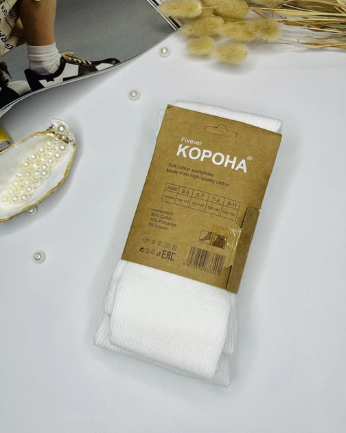 Дитячі колготки бавовняні в рубчик Корона на зріст 104-116см 3-5 років Білий - изображение 3