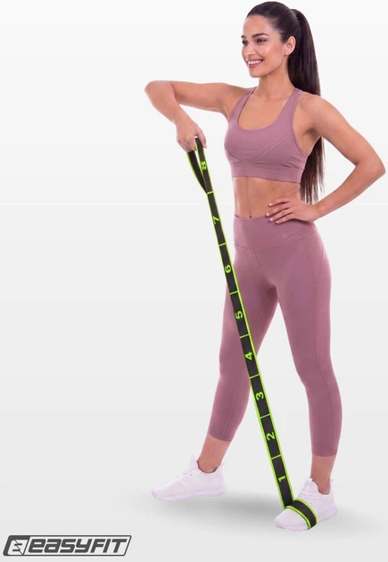 Эспандер ленточный EasyFit Medium (M) 90х3 см резинка с петлями для растяжки, фитнеса и тренировок EF-1682-GN Зеленый (56001690) - изображение 6