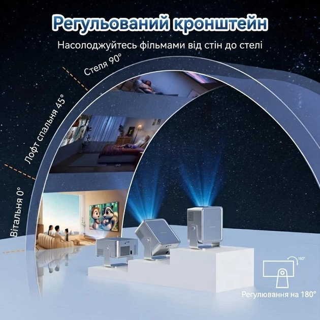 Проектор MAGCUBIC HY450 GT портативний домашній кінотеатр 1100 ANSI ліцензійний Google TV grey - зображення 4