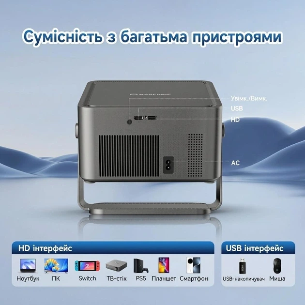 Проектор MAGCUBIC HY450 GT портативний домашній кінотеатр 1100 ANSI ліцензійний Google TV grey - зображення 6