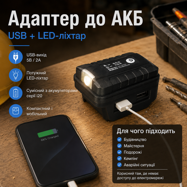 Адаптер ліхтар з USB-виходами для аккумулятора Leader-Mah - Фото 10 Адаптер ліхтар з USB-виходами для аккумулятора Leader-Mah - зображення 10