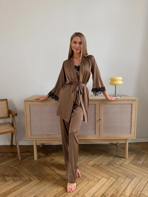 Женский комплект четверка халат майка шорты штаны Eleanor Collection L Мокко - Фото 7 Женский комплект четверка халат майка шорты штаны Eleanor Collection L Мокко - изображение 7