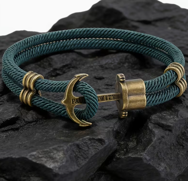 Чоловічий браслет з якором Anchor Double Braided, браслет на удачу Зелений - зображення 3