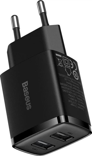 Зарядний пристрій Baseus Compact Charger 2U CCXJ010201 10.5W чорний - Фото 5 Зарядний пристрій Baseus Compact Charger 2U CCXJ010201 10.5W чорний - зображення 5