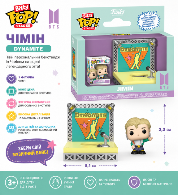 Набір ігрових фігурок Bitty POP! Stages серії BTS - Чімін (Dynamite) - Фото 1 Набір ігрових фігурок Bitty POP! Stages серії BTS - Чімін (Dynamite) - зображення 1