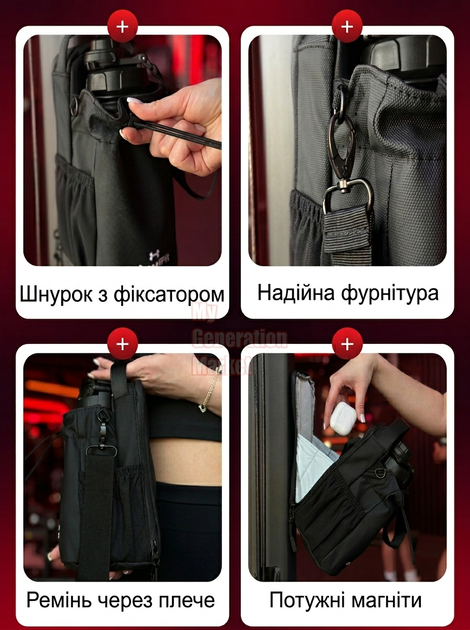 Сумка спортивна магнітна для спортзалу фітнесу + тримачі навушників в комплекті - Фото 4 Сумка спортивна магнітна для спортзалу фітнесу + тримачі навушників в комплекті - зображення 4