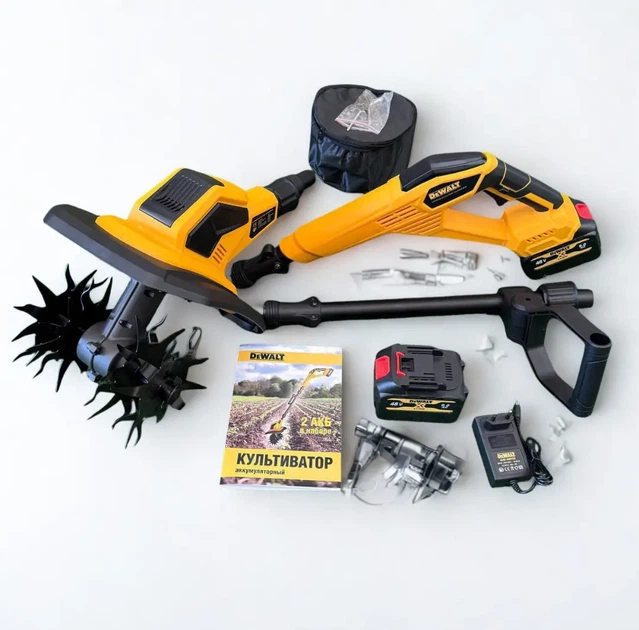 Акумуляторний культиватор DeWalt Maximal Pro 48 В міні мотокультиватор 2800 Вт безщітковий 6 А·год з 2 акумуляторами електротяпка для розпушування ґрунту саду городу грядок Fenix 25 - зображення 2