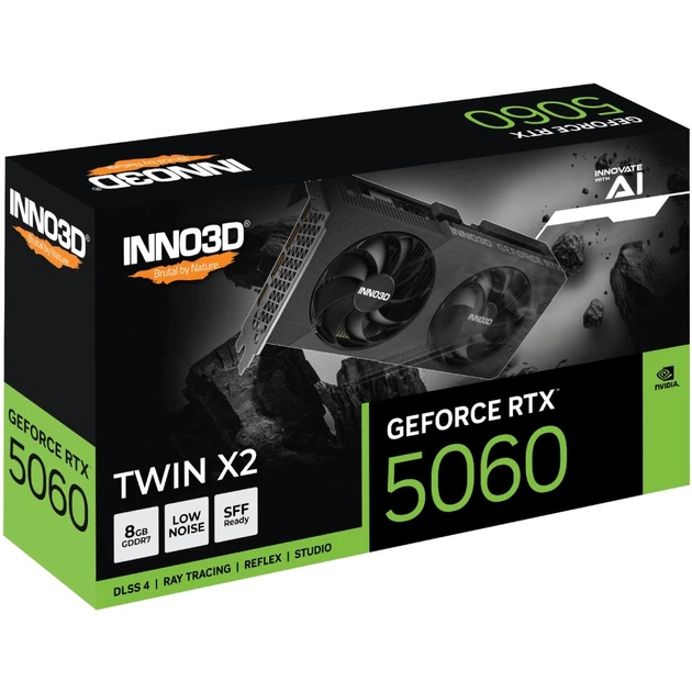 Відеокарта GeForce RTX5060 Inno3D TWIN X2, 8GB GDDR7, 128bit, PCI Express 5.0 (N50602-08D7-195071N) - Фото 2 Відеокарта GeForce RTX5060 Inno3D TWIN X2, 8GB GDDR7, 128bit, PCI Express 5.0 (N50602-08D7-195071N) - изображение 2