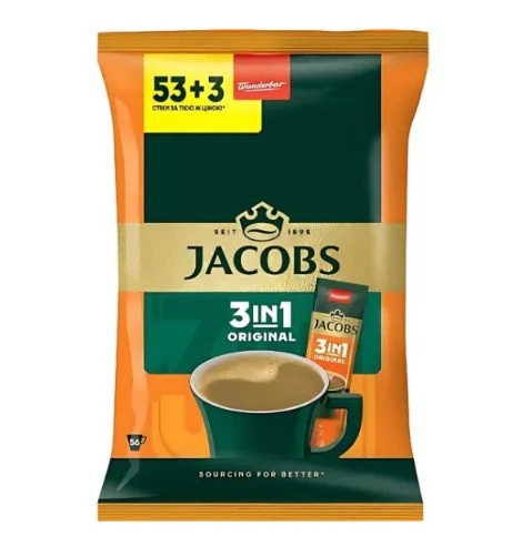 Кофейный напиток Jacobs 3 in 1 Original 56 x 12 г - Фото 1 Кофейный напиток Jacobs 3 in 1 Original 56 x 12 г - изображение 1