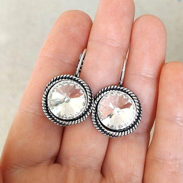 Сережки Hand Made вінтажні з прозорими кристалами Swarovski кольору Crystal - зображення 2
