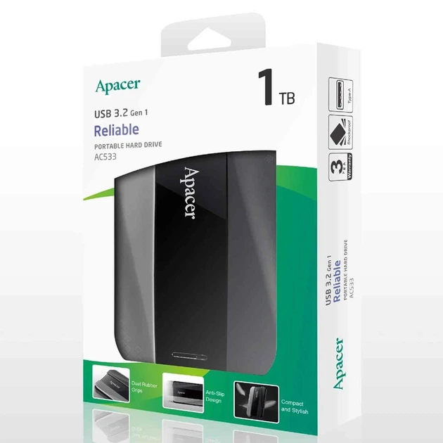 Зовнішній жорсткий диск PHD External 2.5'' Apacer USB 3.2 Gen 1 AC533 1TB Black - изображение 2